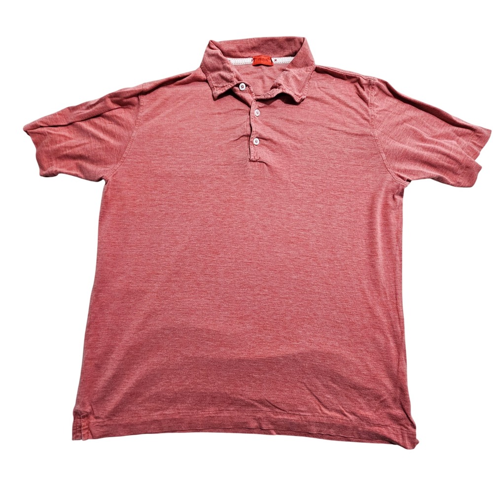 Isaia Polo Shirt Mens S Red Silk Cotton Short Sleeve Coral Logo Italy